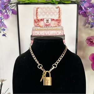 Authentic Louis Vuitton #340 Lock & Key Set on a 18K Gold Plated Chain Necklace